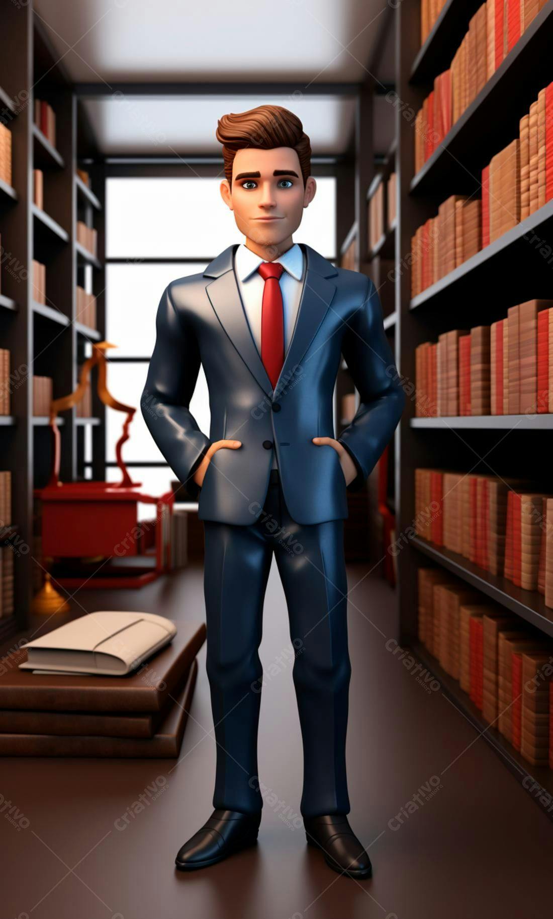 Advogado Cartoon em Biblioteca
