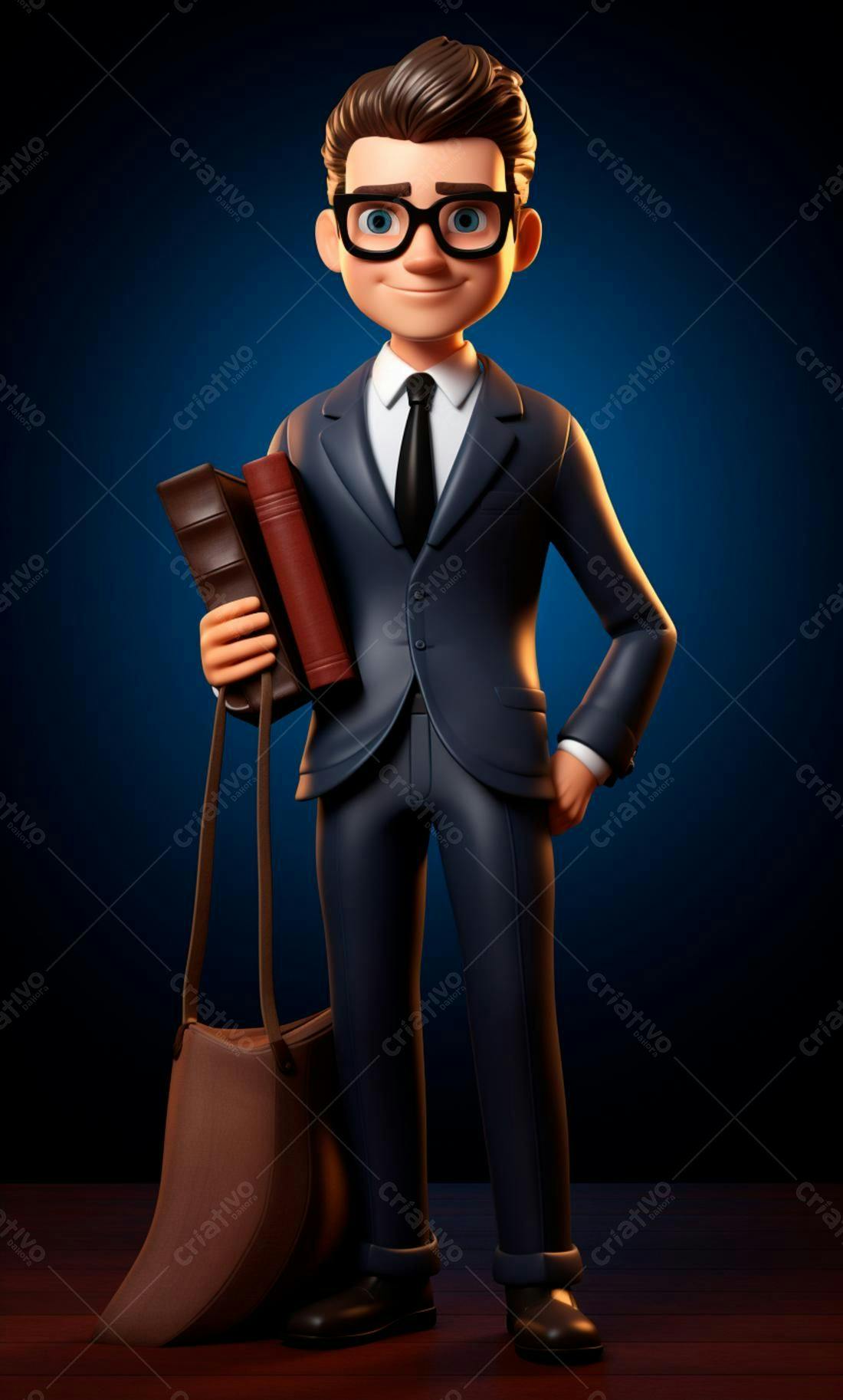 Advogado Cartoon segurando livros e bolsa