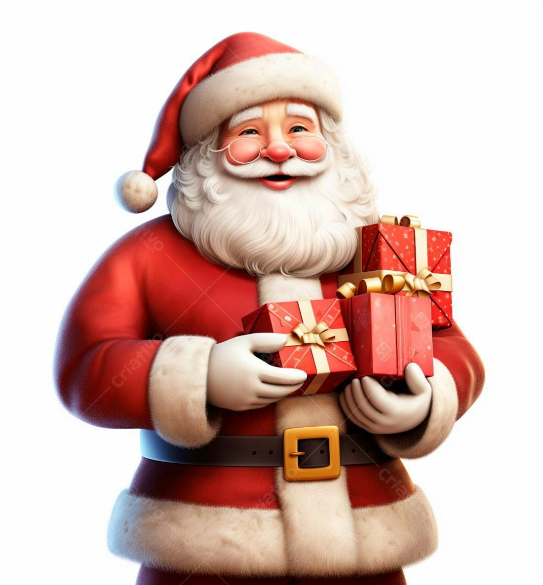 Papai Noel alegre com presentes natalinos