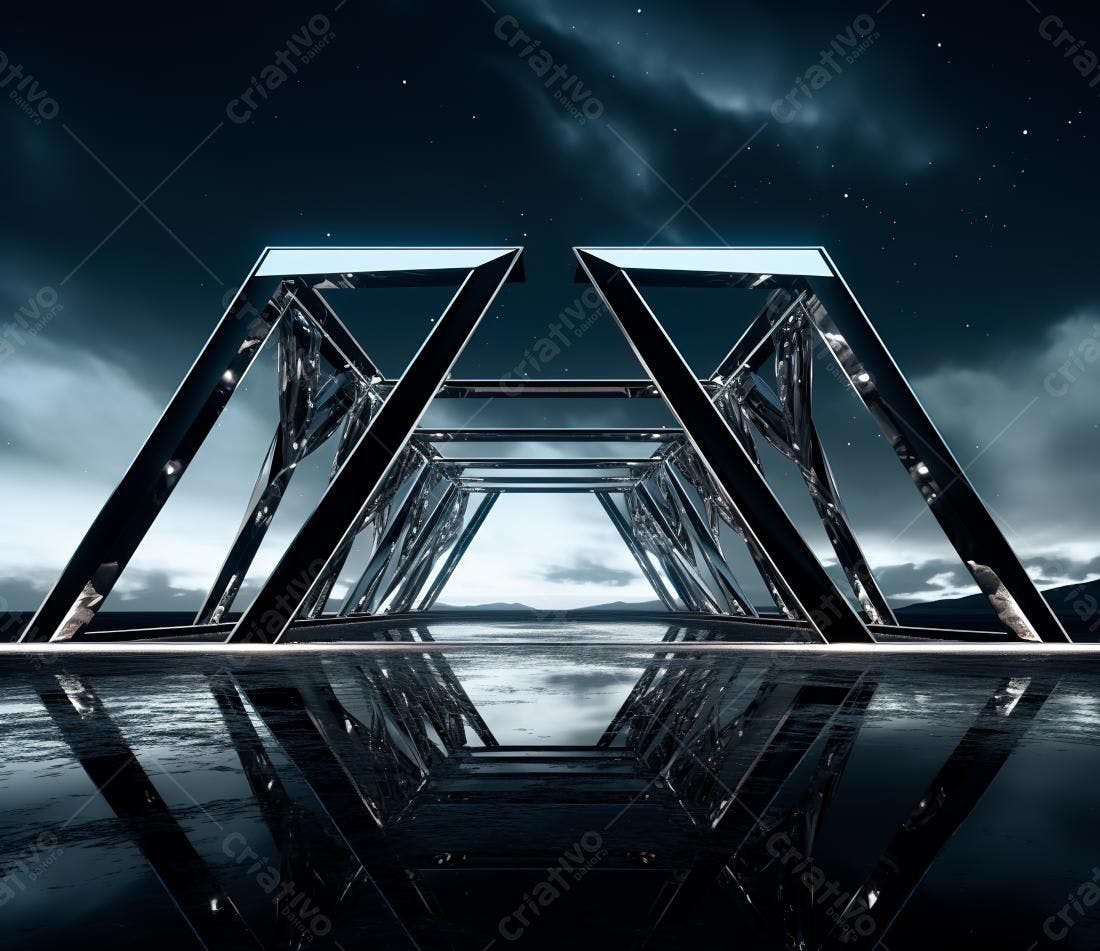 Estrutura metálica noturna com reflexo