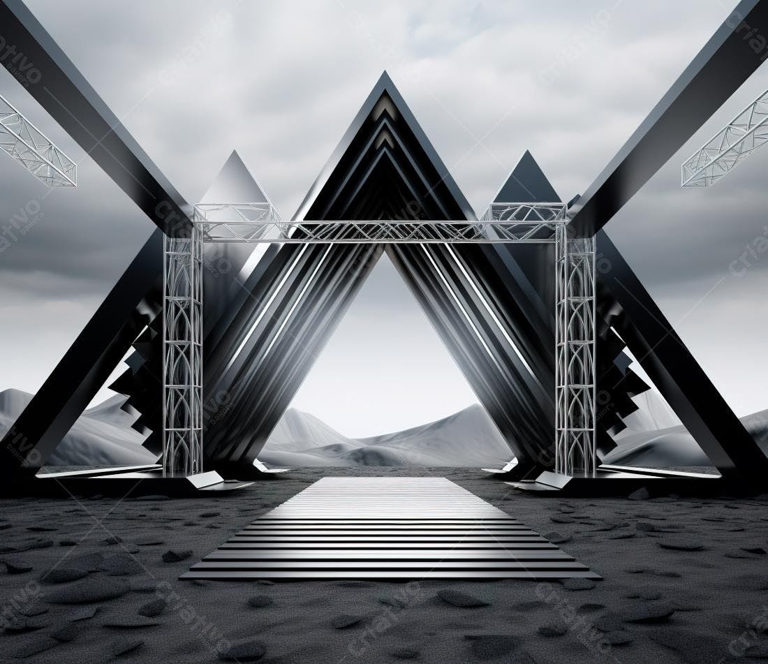 Portal metálico em paisagem desértica