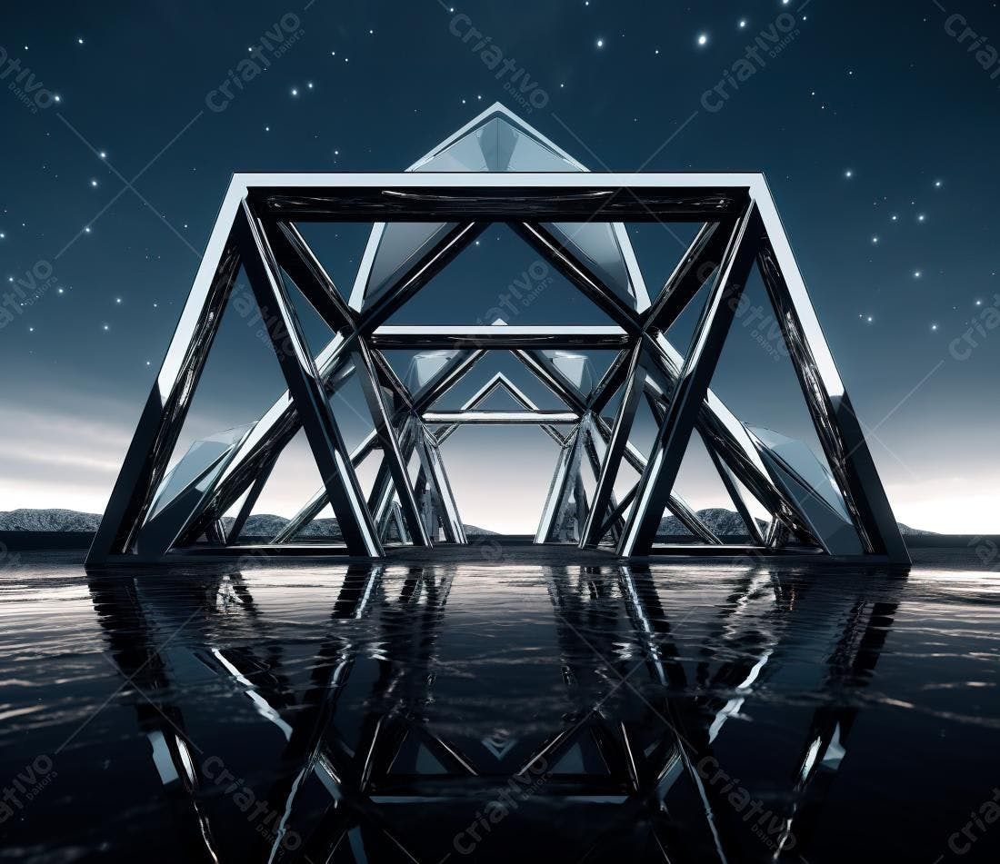 Estrutura metálica geométrica noturna