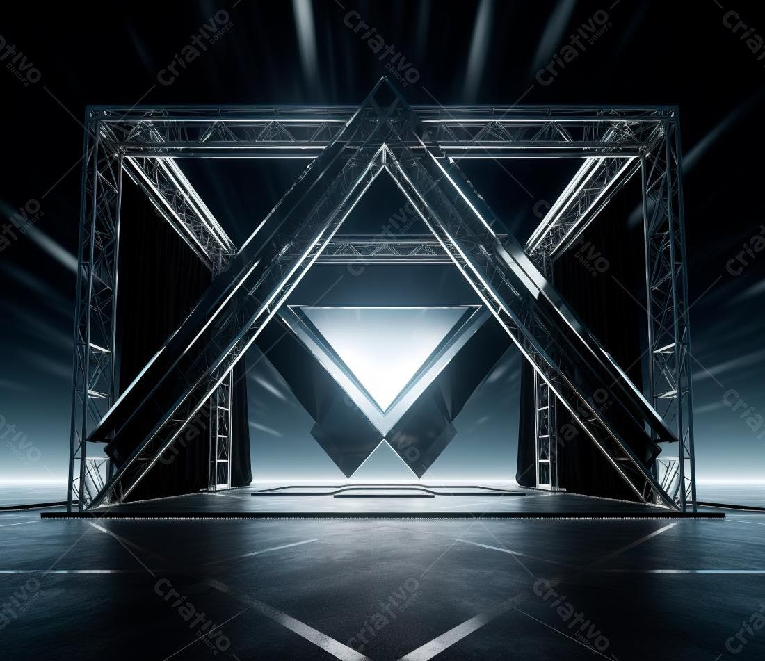 Palco metálico futurista com iluminação cênica
