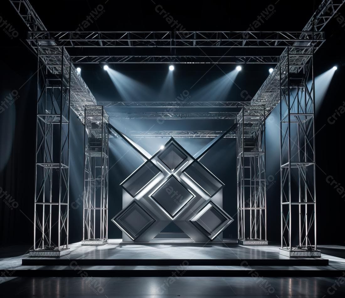 Palco metálico com iluminação dramática
