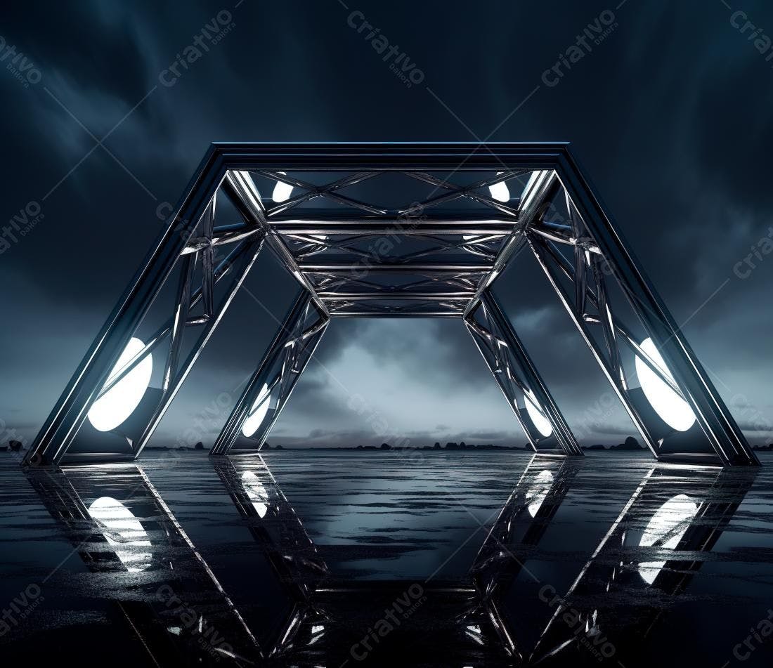 Estrutura metálica futurista ao entardecer