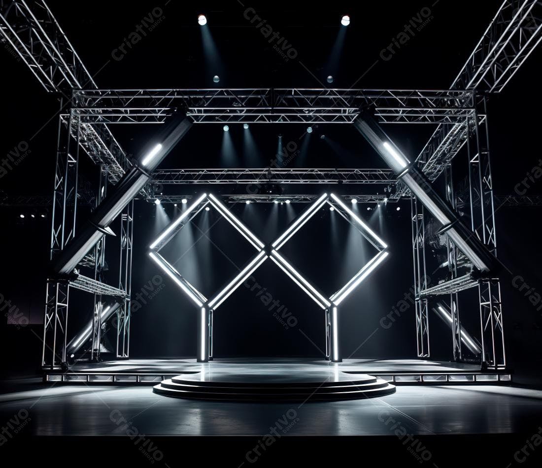 Palco iluminado com estrutura metálica