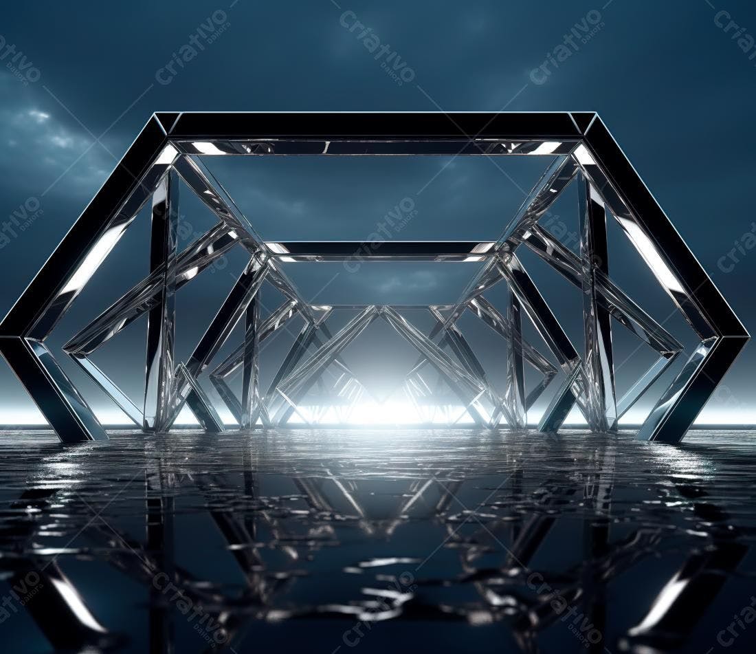 Estrutura geométrica metálica reflexiva