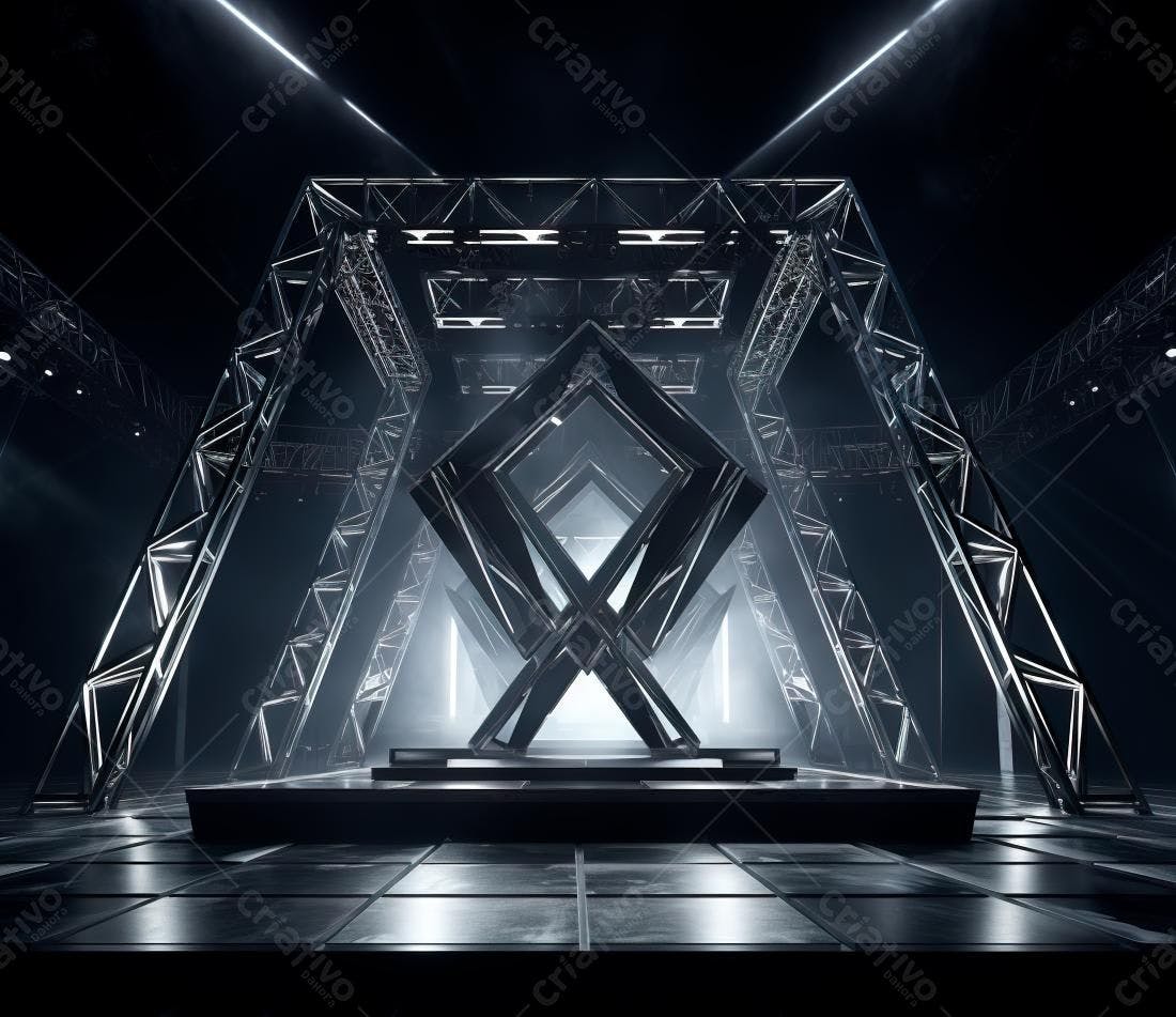 Palco futurista metálico com iluminação dramática