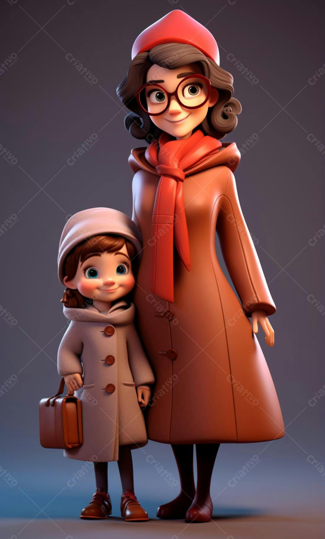 Mãe e filha em casacos estilo vintage