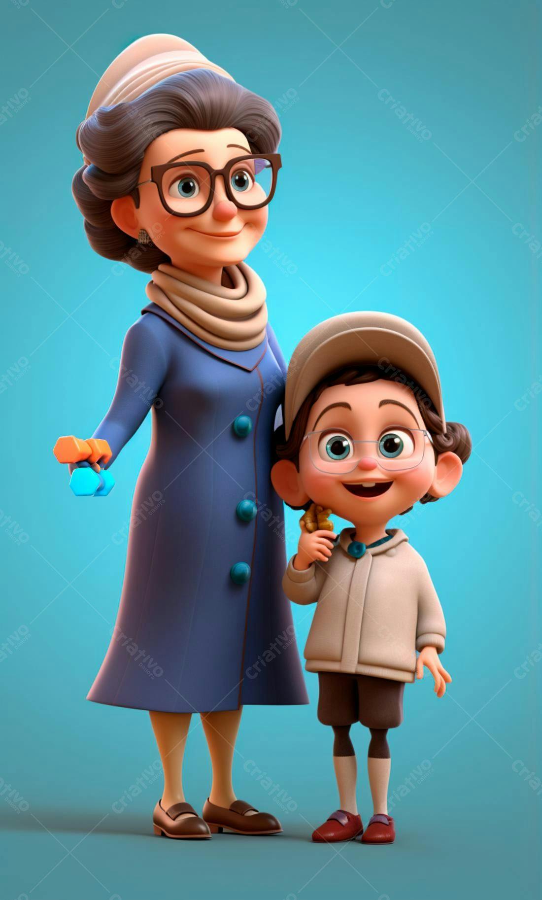 Avó e neto sorrindo ilustração 3D