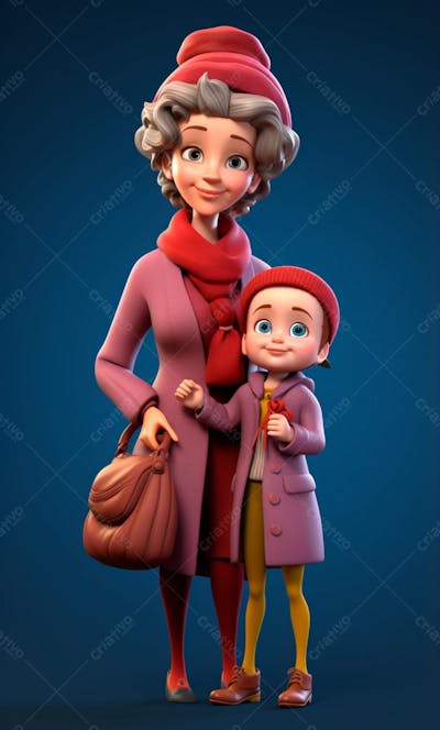 Personagem De Desenho Animado 3D De Babá E Uma Garotinha Fofa (5)