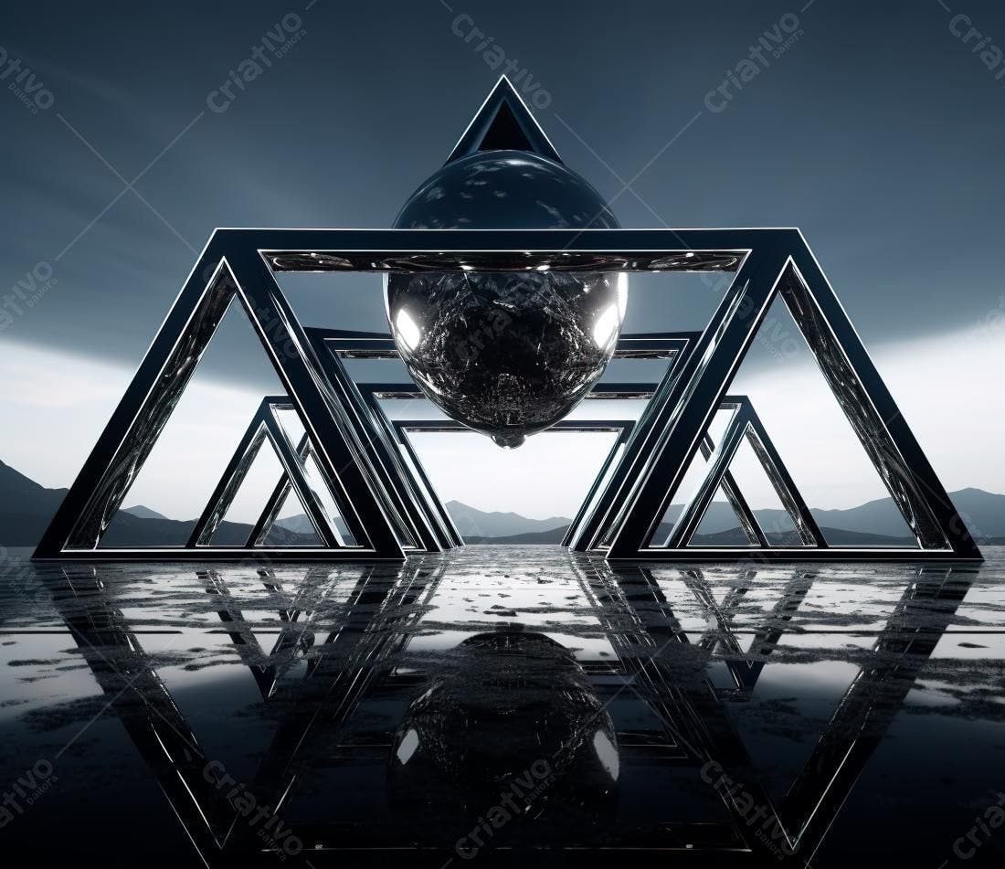 Esfera metálica em estrutura triangular
