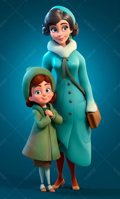 Personagem De Desenho Animado 3D De Babá E Uma Garotinha Fofa (6)