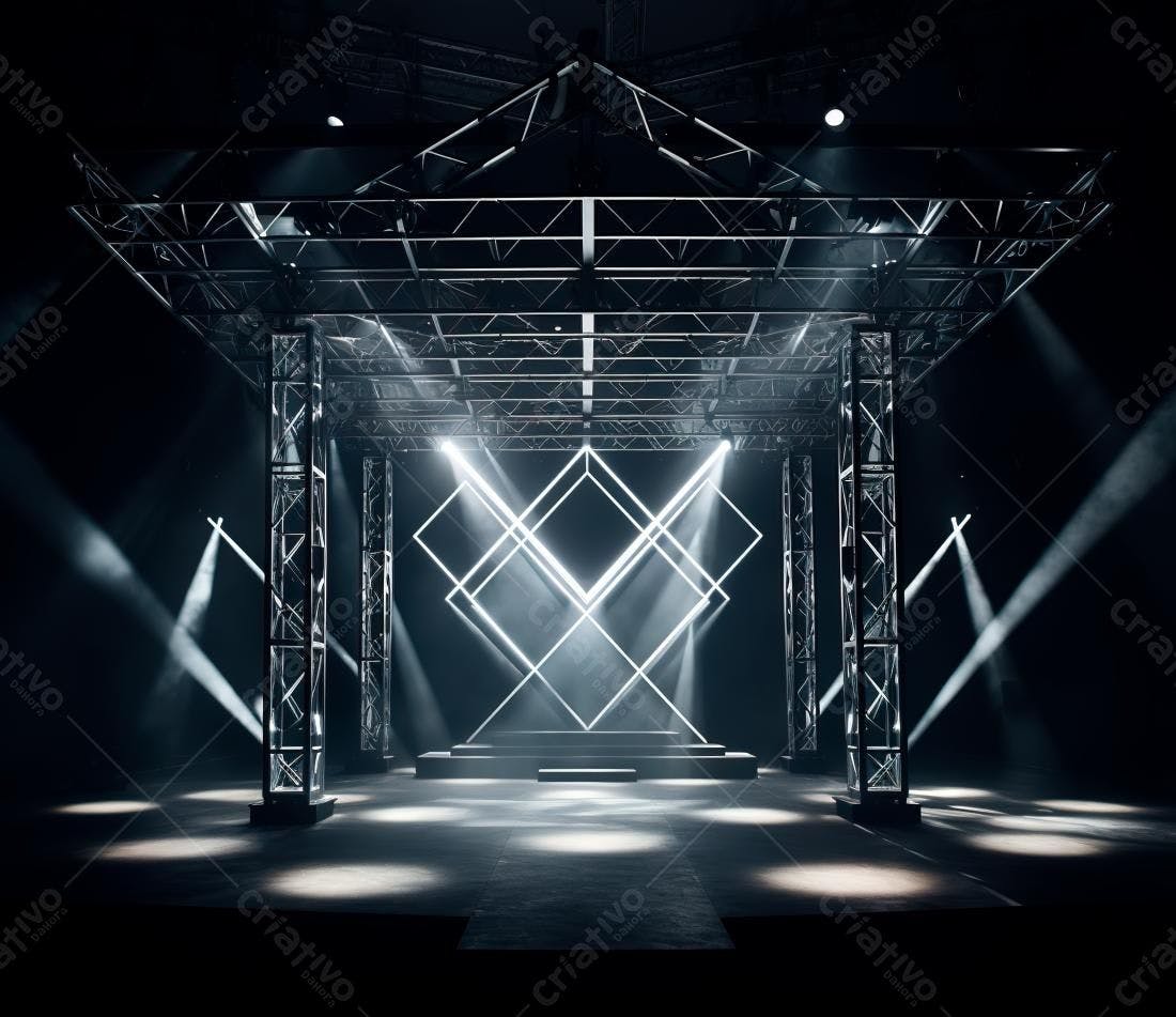 Palco iluminado com estrutura metálica