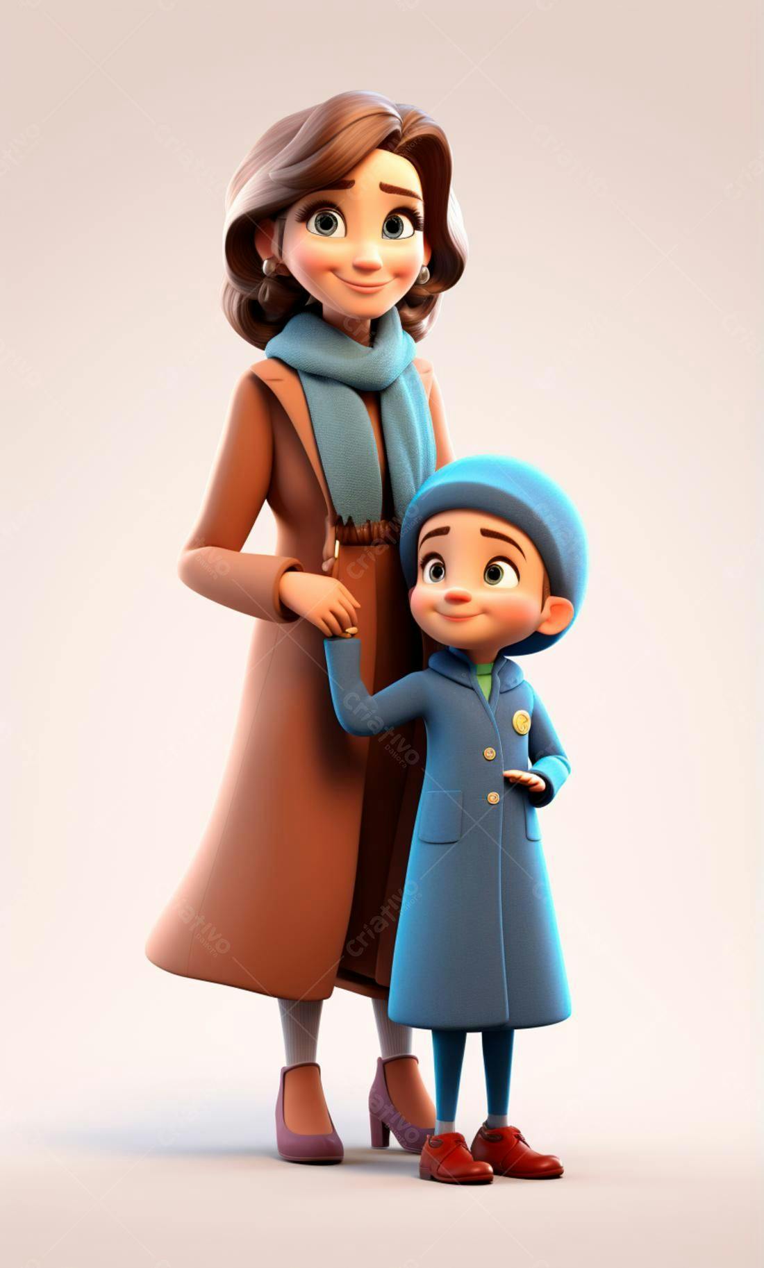 Mãe e filha em casacos de inverno