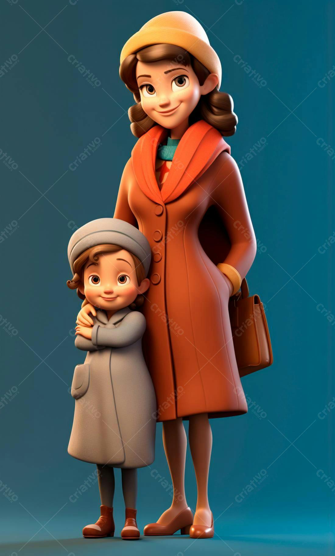 Mãe e filha em casacos de inverno