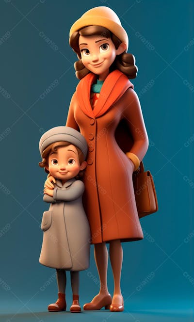 Personagem De Desenho Animado 3D De Babá E Uma Garotinha Fofa (9)