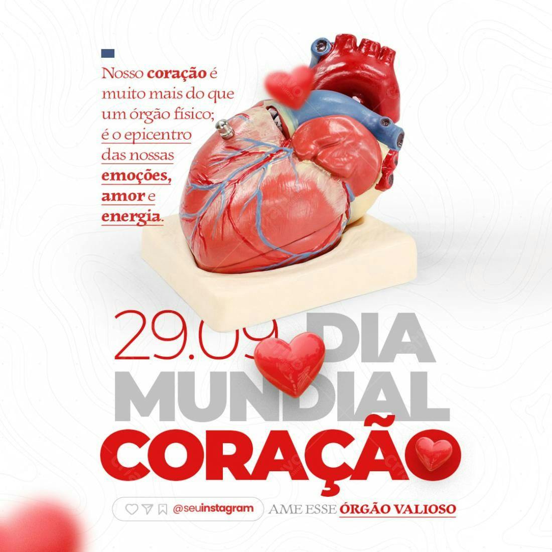 Post Instagram Dia Mundial do Coração PSD Editável