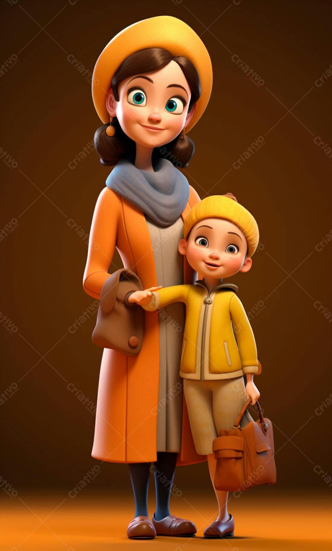 Mãe e filho sorrindo em tons laranja
