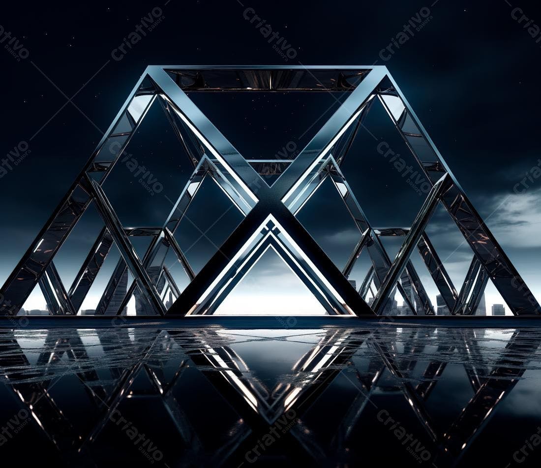 Estrutura metálica geométrica noturna