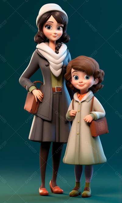 Personagem De Desenho Animado 3D De Babá E Uma Garotinha Fofa (12)
