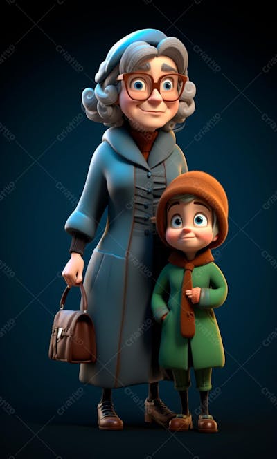 Personagem De Desenho Animado 3D De Babá E Uma Garotinha Fofa (13)