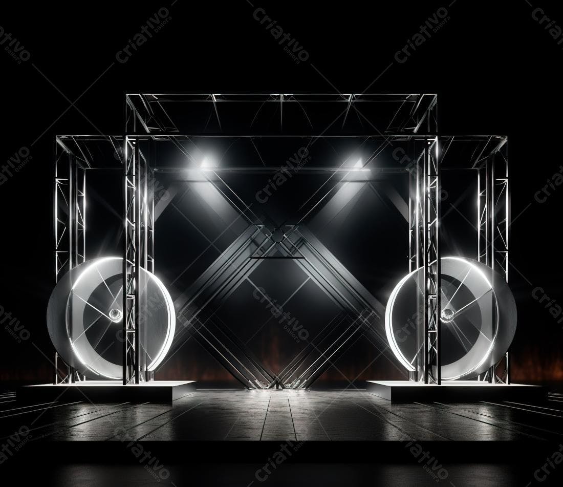 Palco metálico com rodas iluminadas