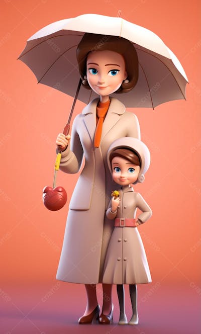 Personagem De Desenho Animado 3D De Babá E Uma Garotinha Fofa (14)