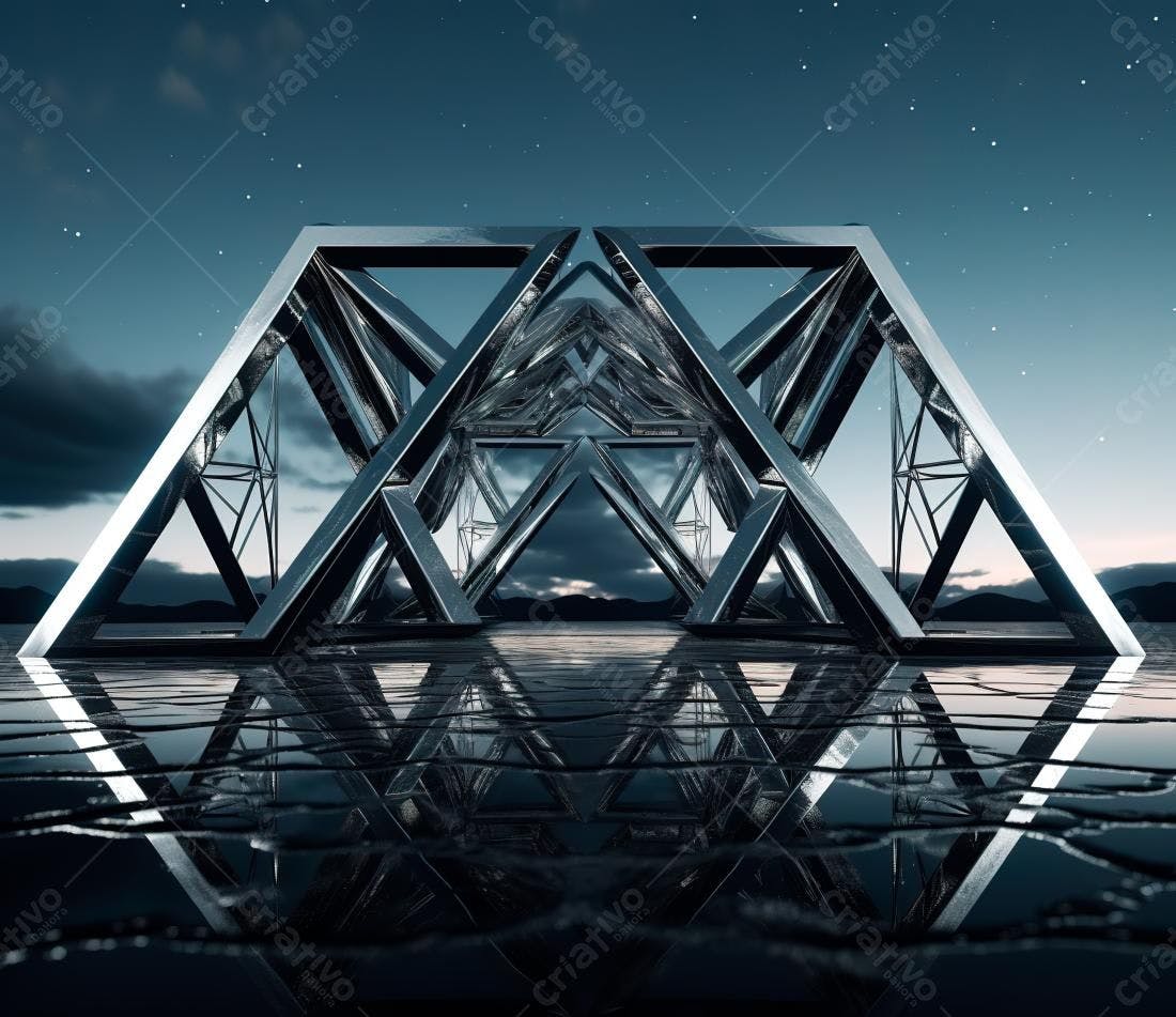 Estrutura metálica geométrica ao entardecer