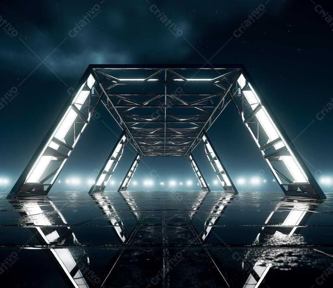Estrutura metálica futurista noturna