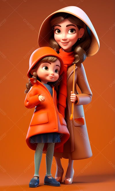 Personagem De Desenho Animado 3D De Babá E Uma Garotinha Fofa (17)