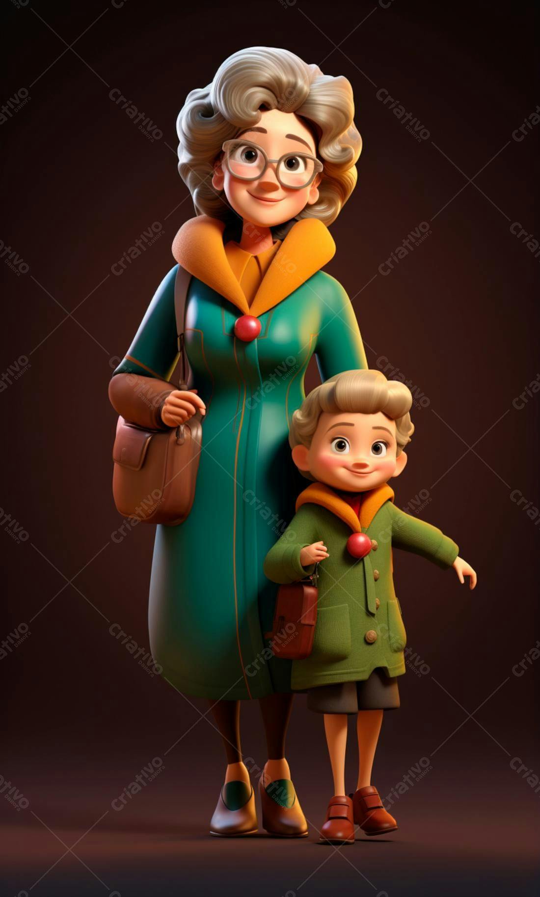 Avó e neto em ilustração 3D