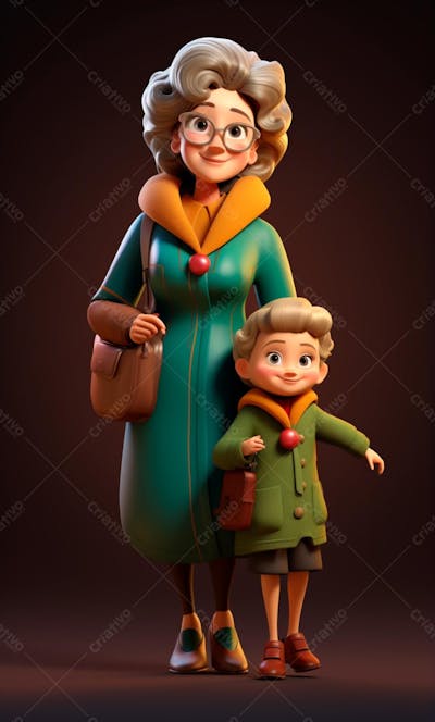 Personagem De Desenho Animado 3D De Babá E Uma Garotinha Fofa (18)
