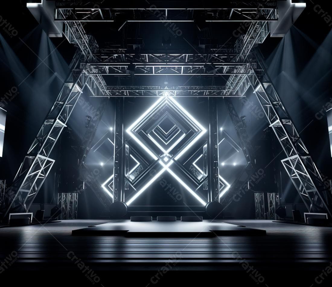 Palco com iluminação futurista em tons de cinza e branco