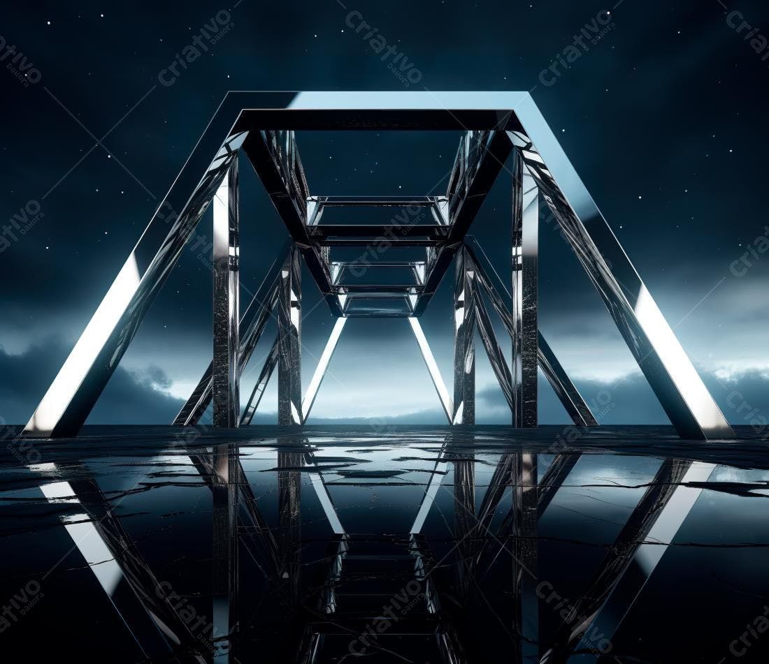 Estrutura metálica futurista noturna