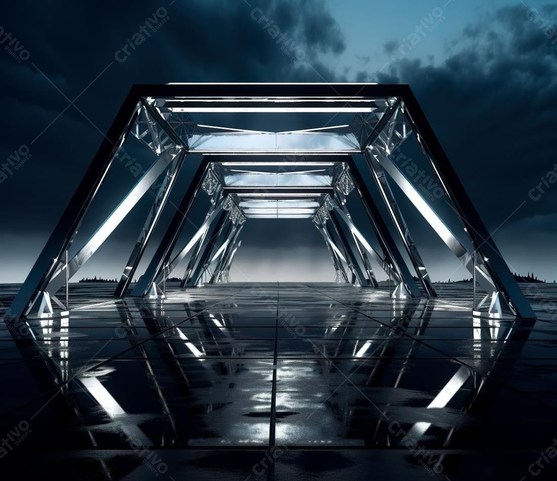 Passarela metálica futurista noturna