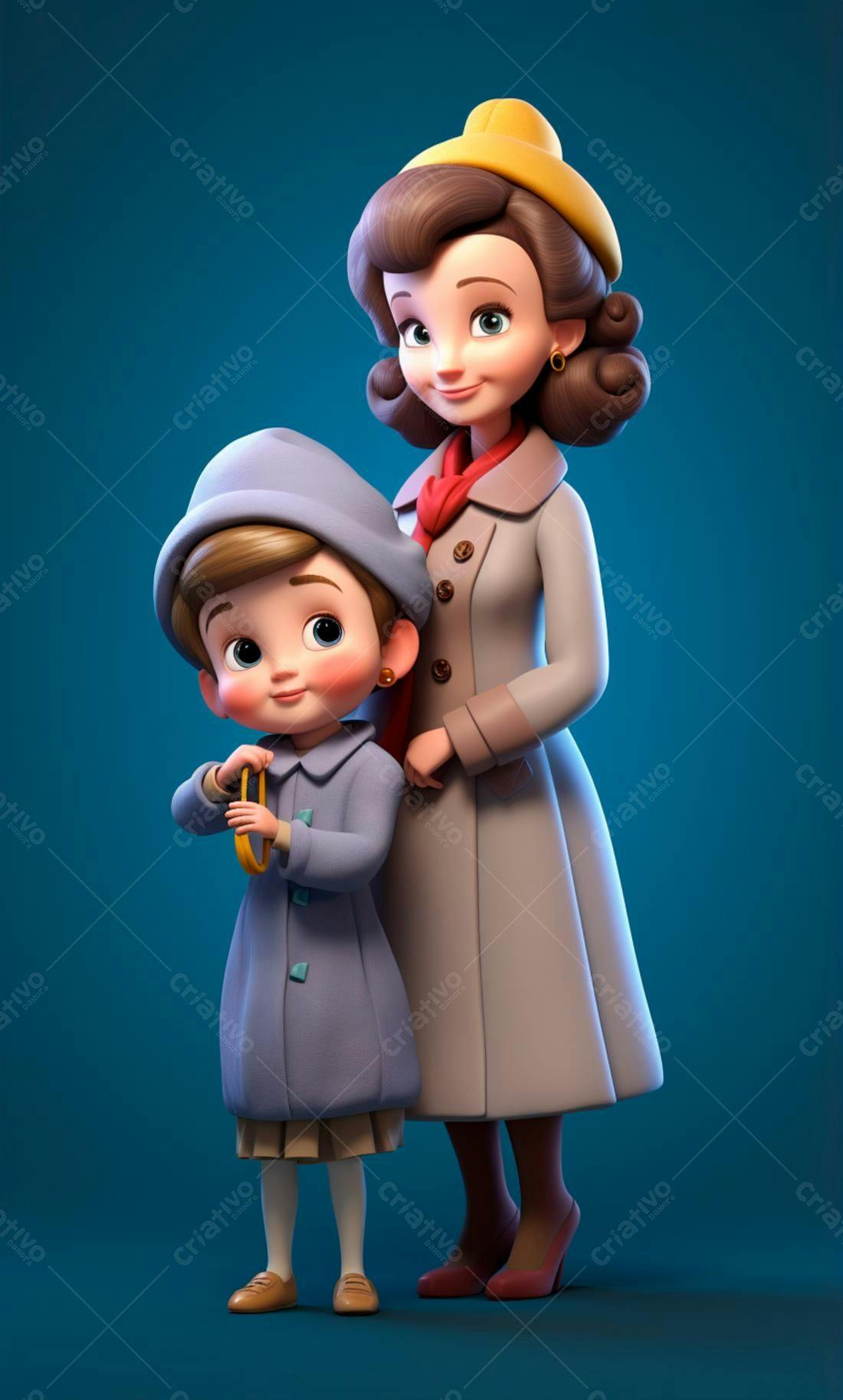 Mãe e filha em casacos estilo vintage