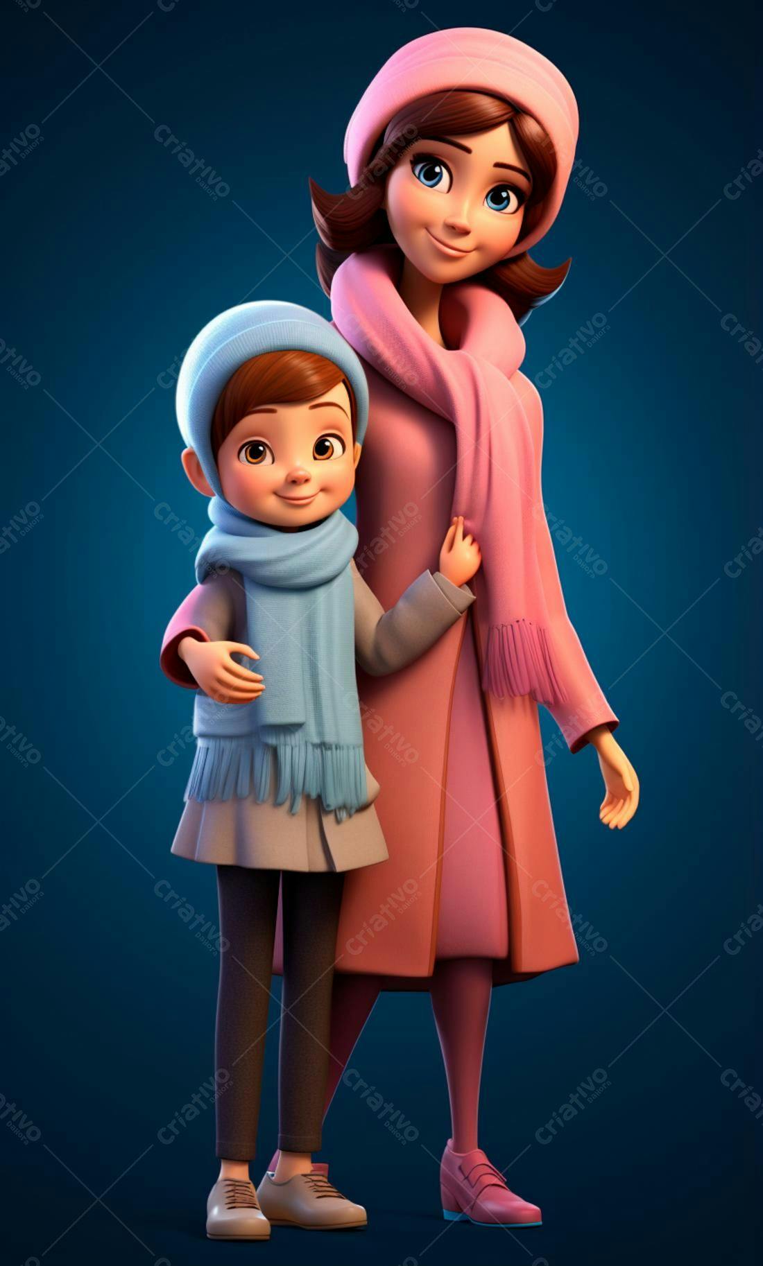 Mãe e filha em roupas de inverno