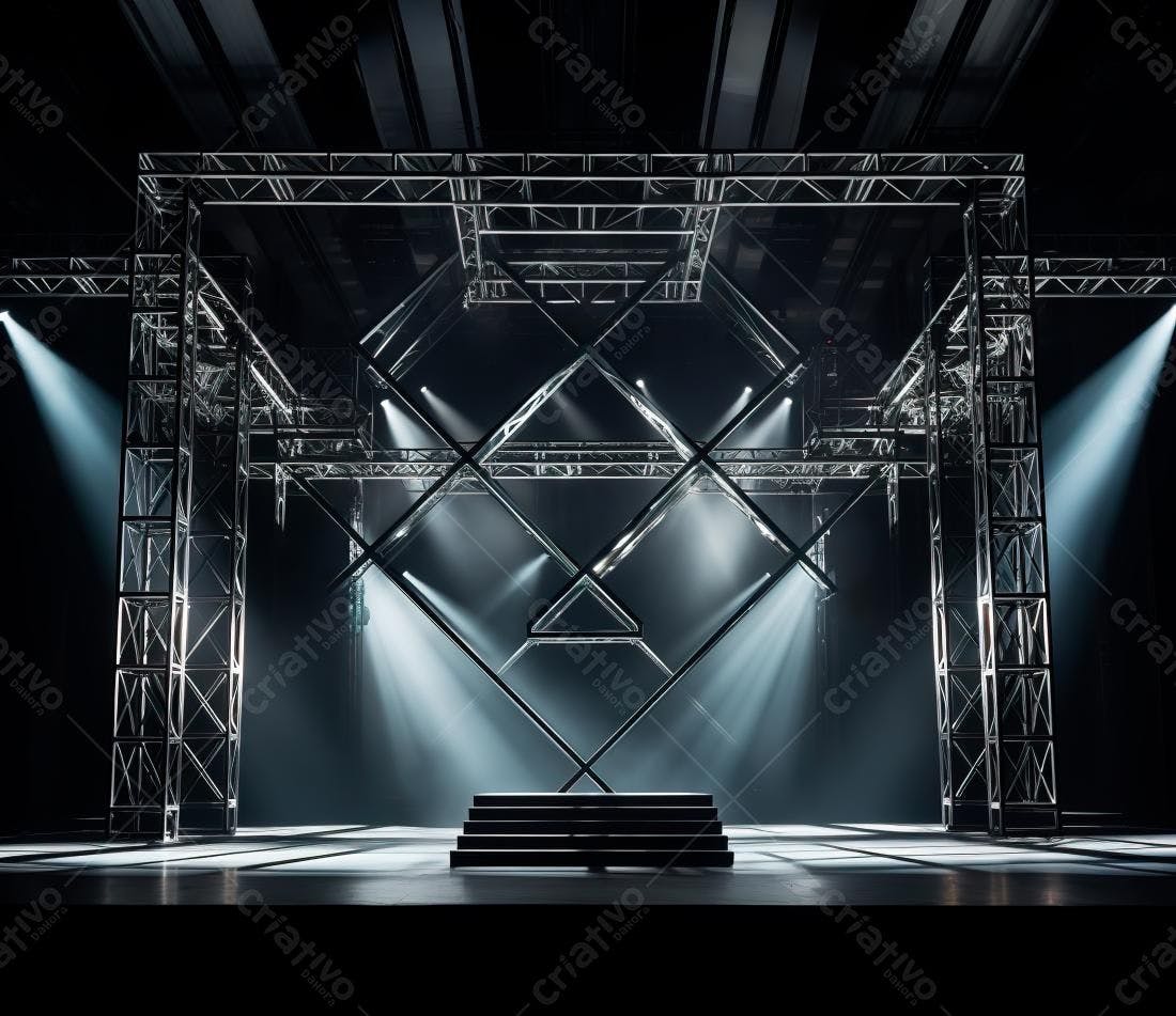 Palco metálico com iluminação dramática