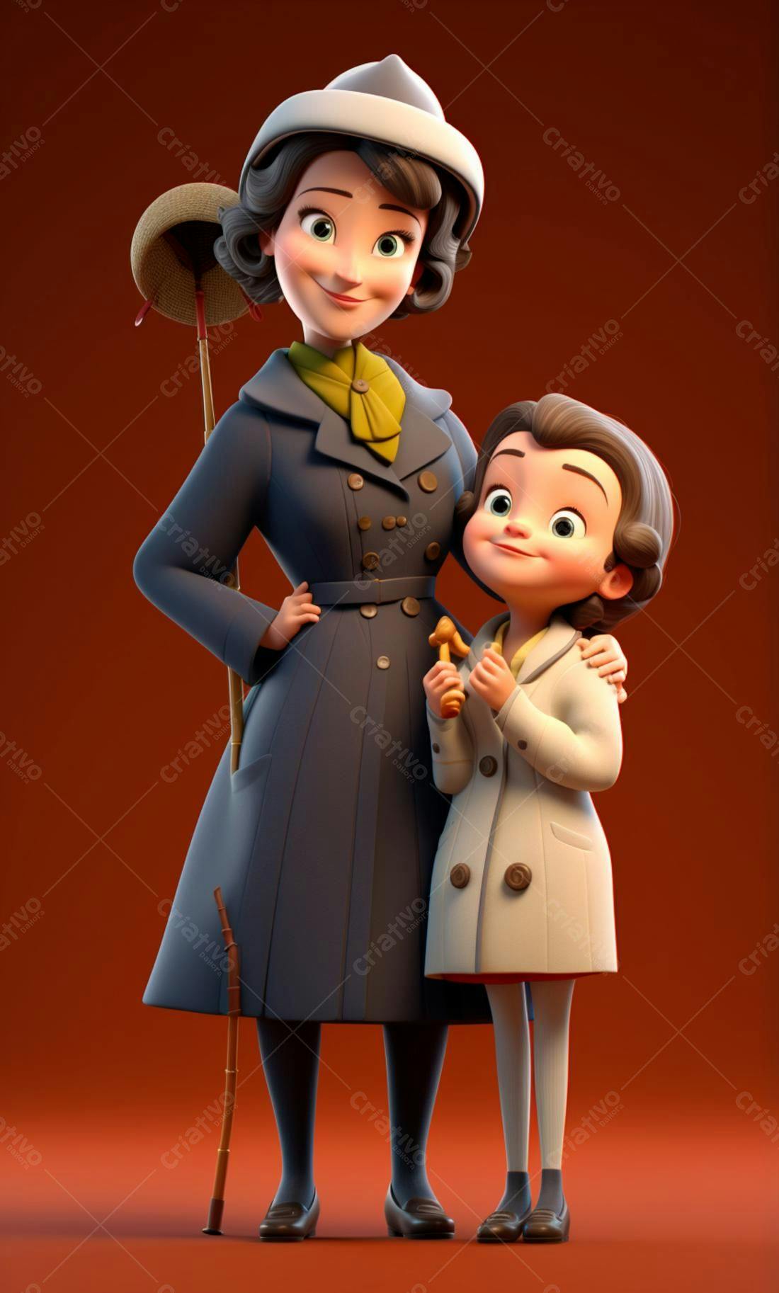 Mulher e criança em estilo retrô