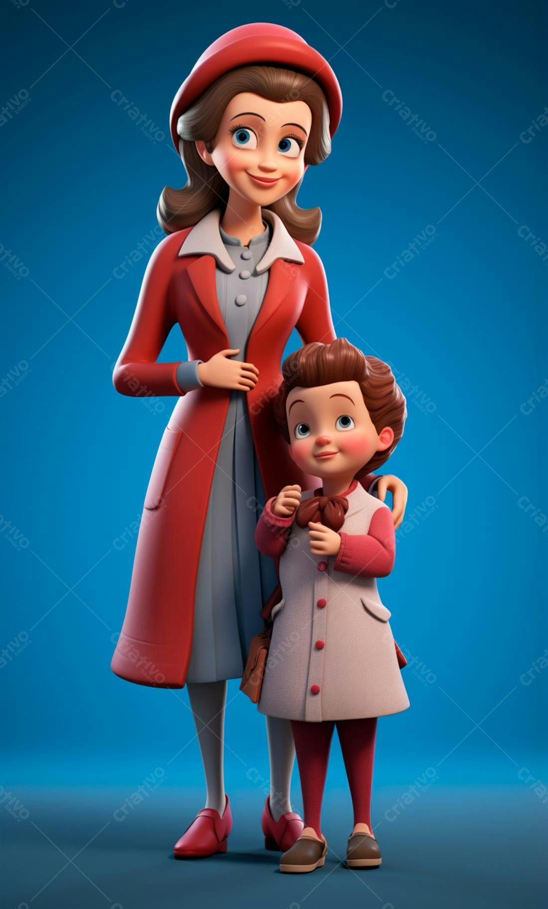 Mãe e filha em estilo vintage