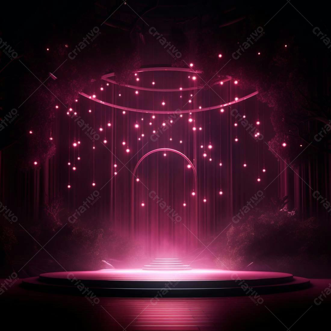 Palco iluminado rosa para evento noturno
