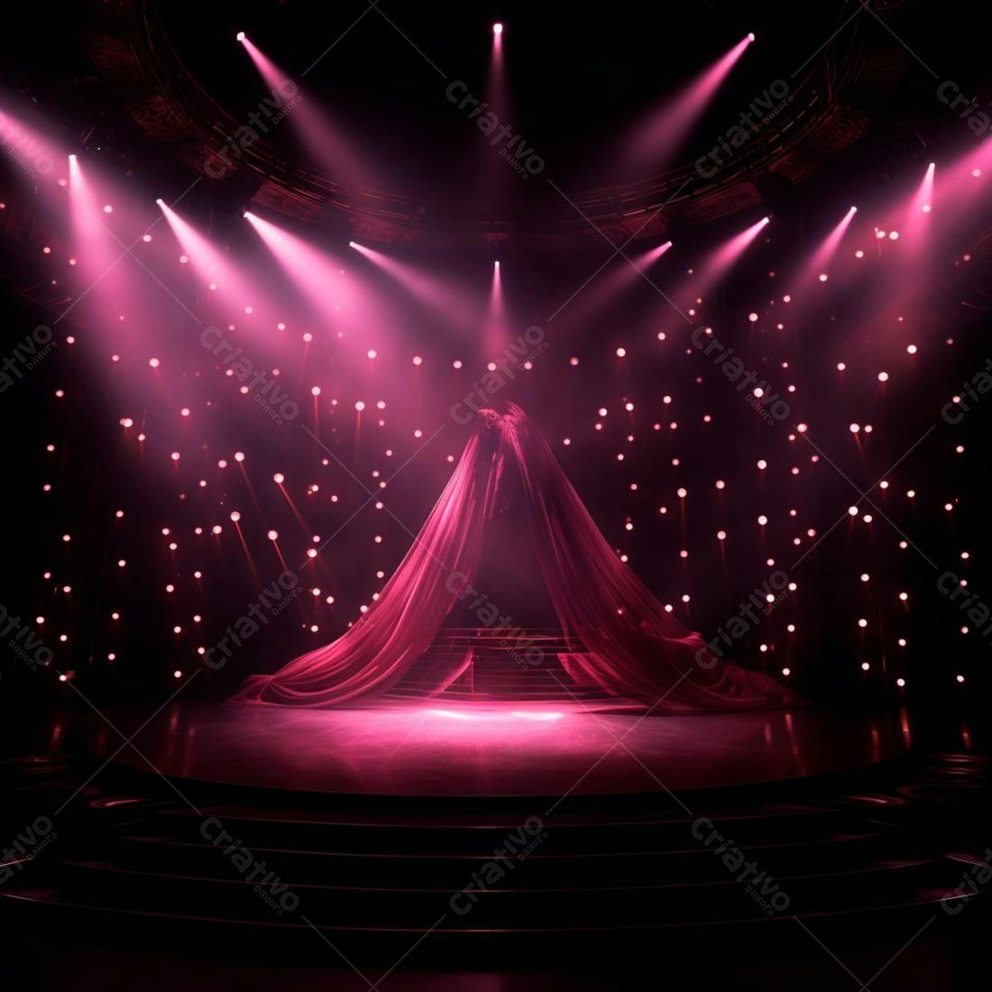 Palco Rosa com Cortina Iluminado