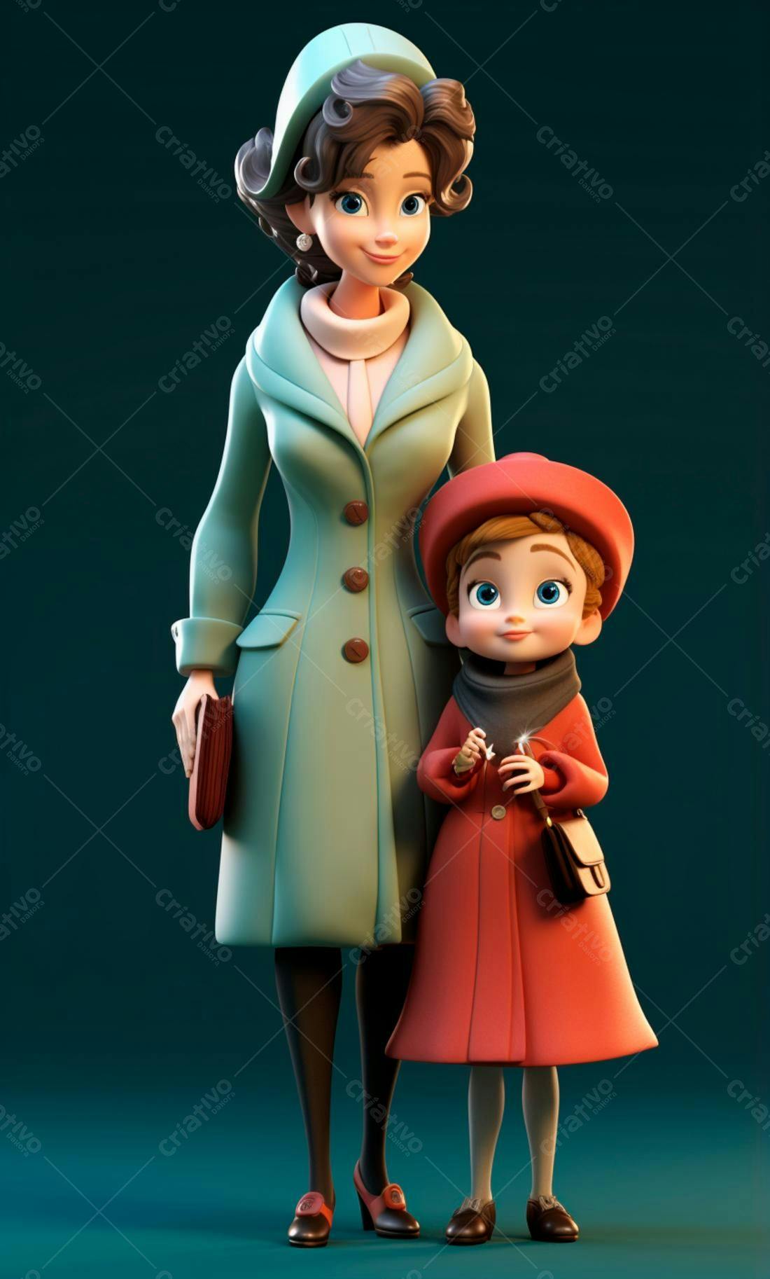 Mãe e filha em casacos elegantes