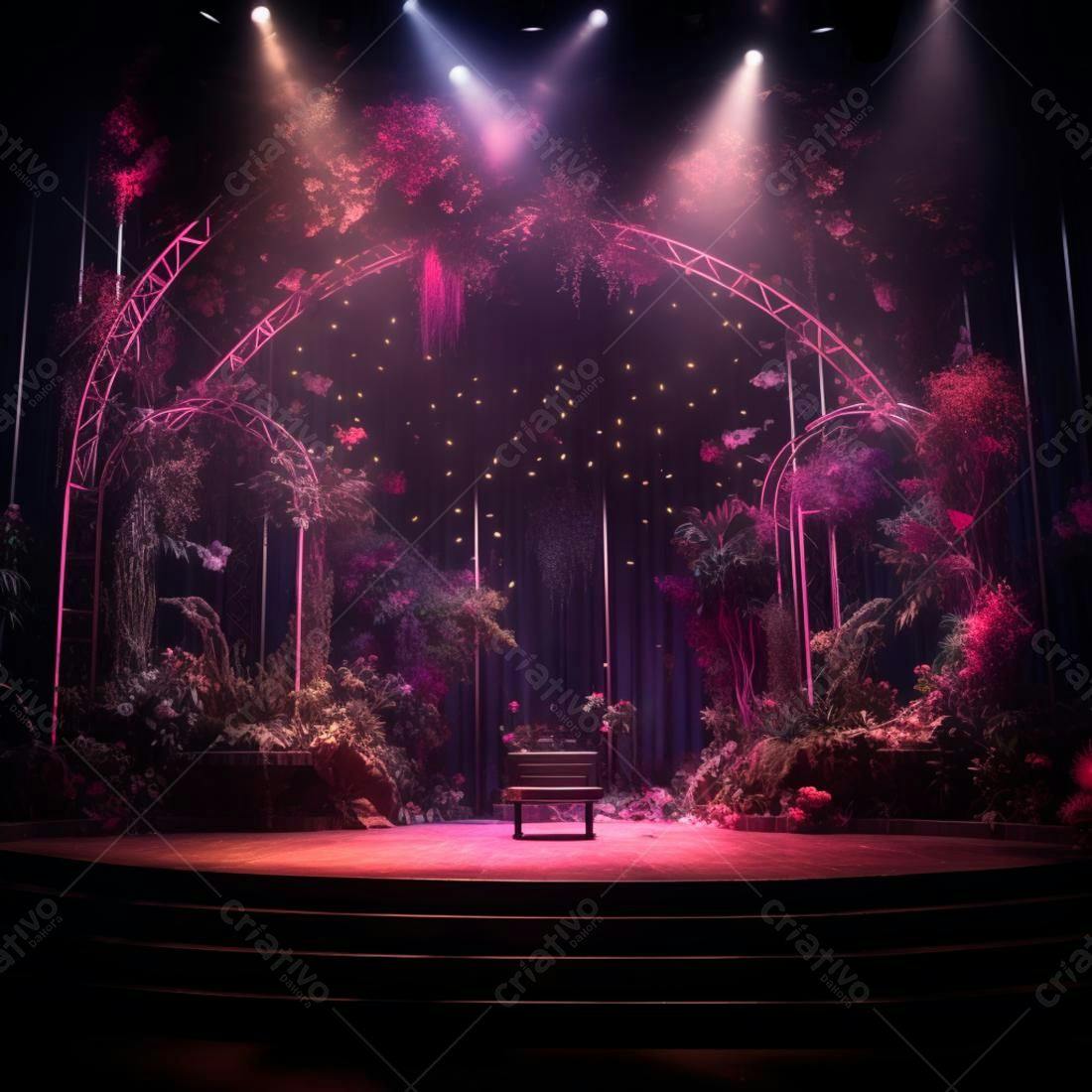 Palco com decoração floral romântica