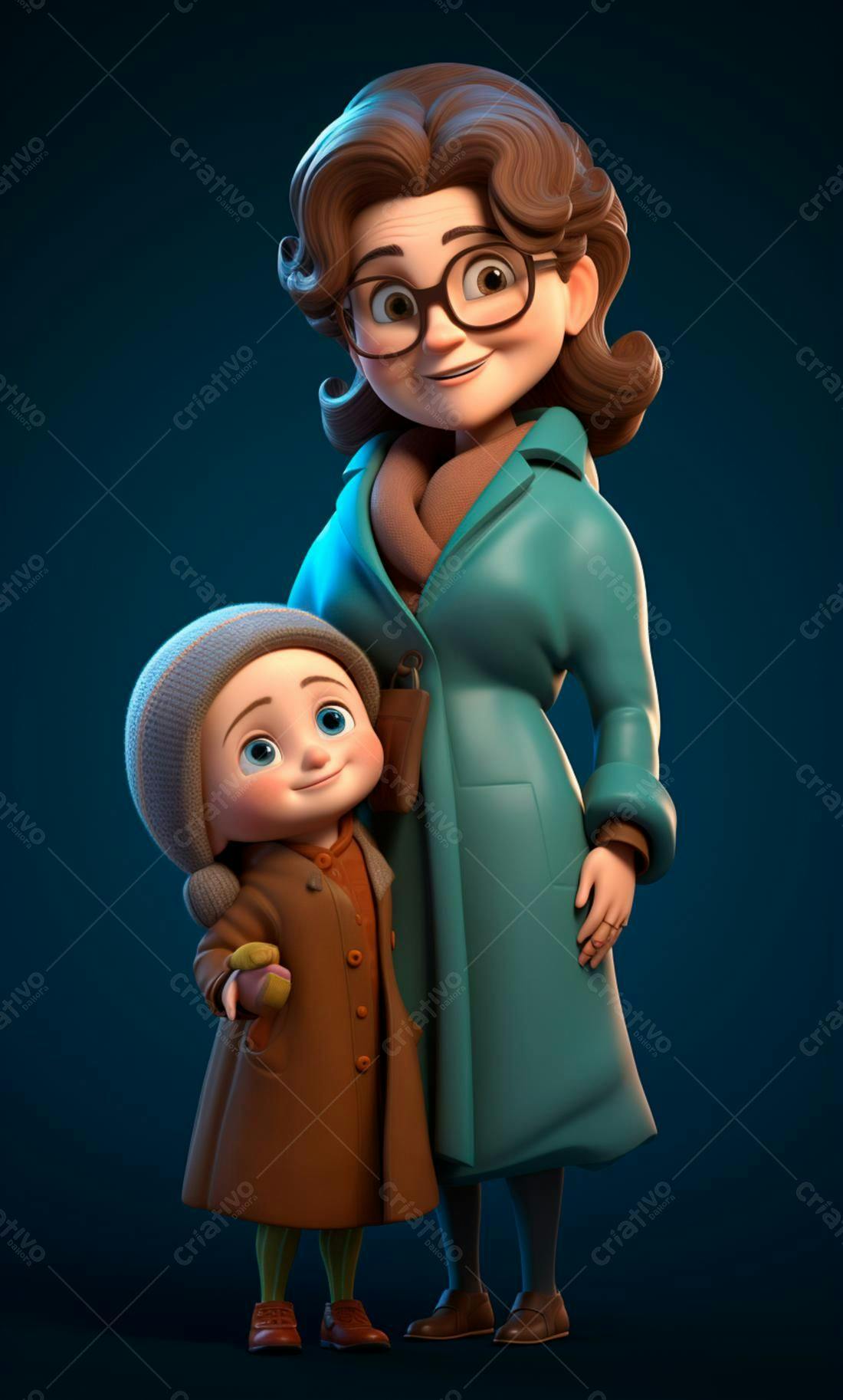 Avó e neta sorrindo juntas em ilustração 3D