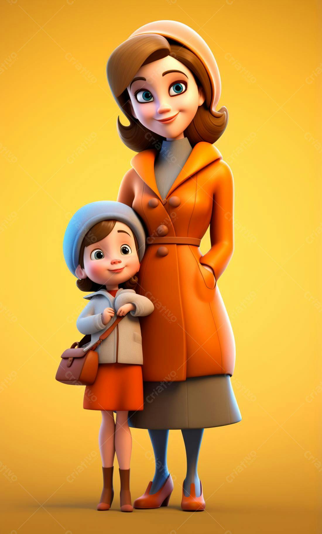 Mãe e filha em estilo vintage cores quentes