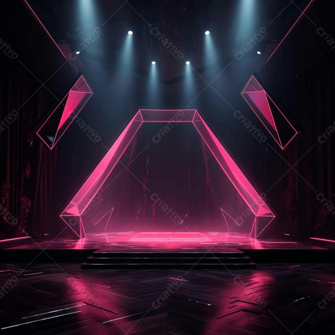 Palco Neon Rosa com Estrutura Geométrica