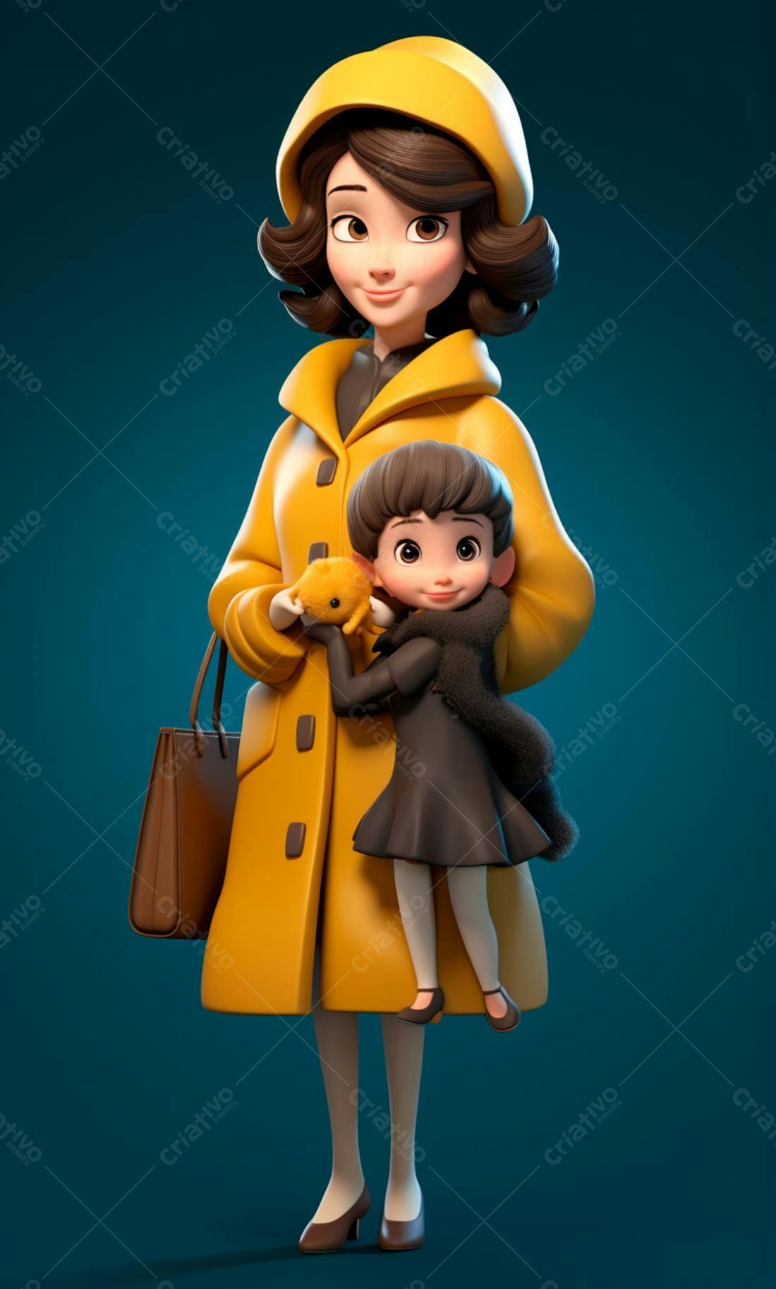 Mãe e filha em casacos amarelos