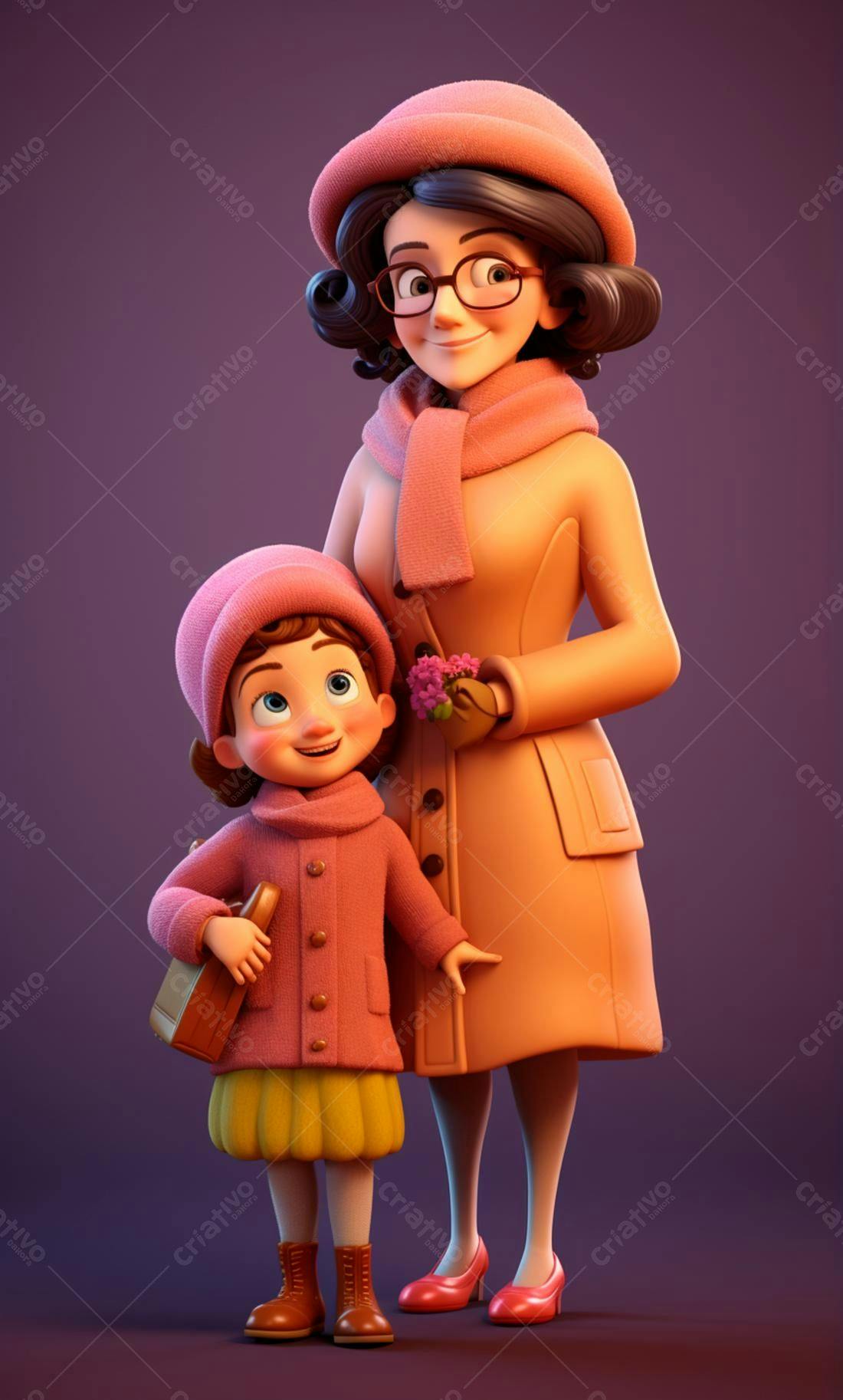 Mãe e filha em casacos rosa e bege